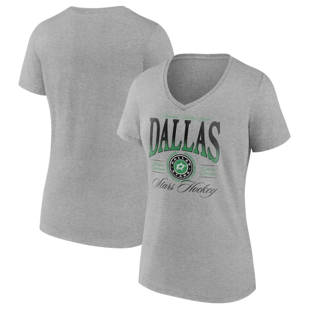 Dallas Stars Women's Retro Script V-Neck T-Shirt - Gray - NHL