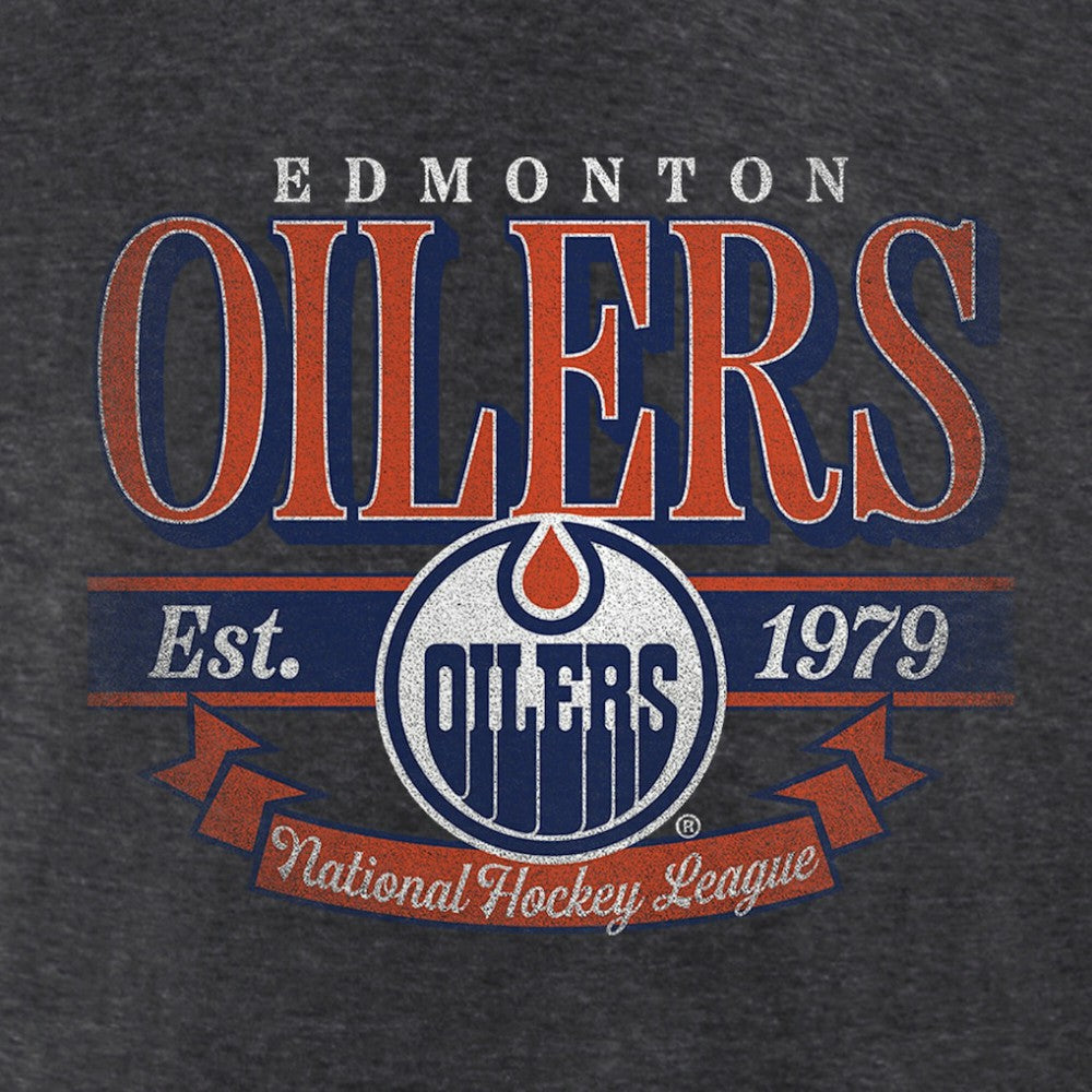 Edmonton Oilers Women's Retro Banner V-Neck T-Shirt - Charcoal - NHL