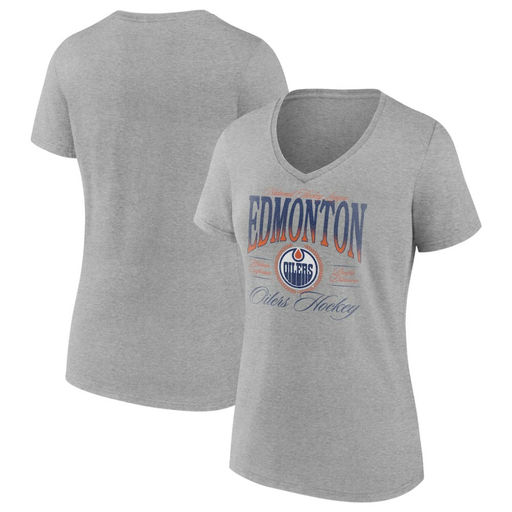 Edmonton Oilers Women's Retro Script V-Neck T-Shirt - Gray - NHL