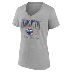 Edmonton Oilers Women's Retro Script V-Neck T-Shirt - Gray - NHL