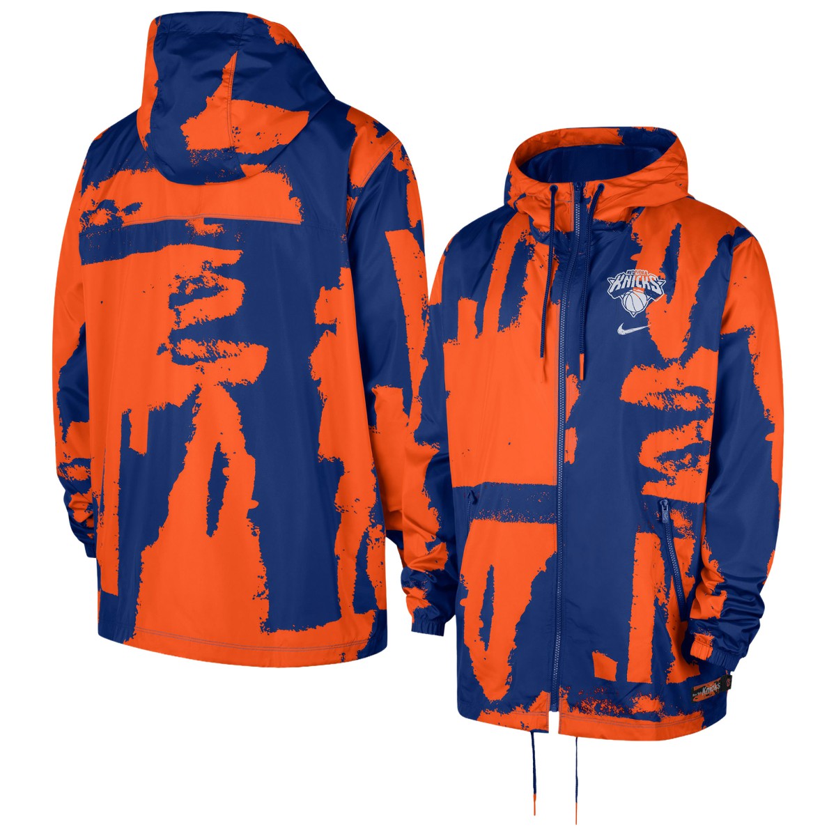 New York Knicks Courtside Club Premium Woven Full-Zip Hooded Jacket Blue/Orange - NBA