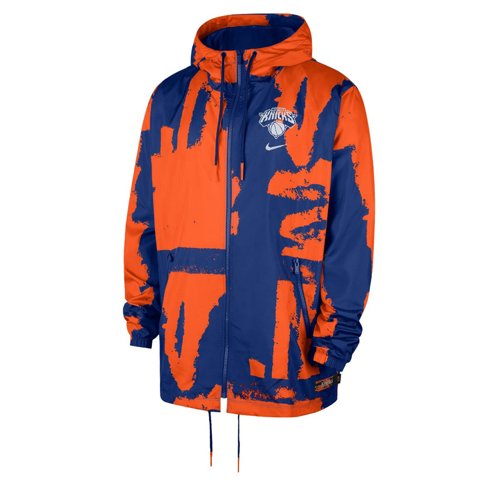 New York Knicks Courtside Club Premium Woven Full-Zip Hooded Jacket Blue/Orange - NBA