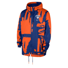 New York Knicks Courtside Club Premium Woven Full-Zip Hooded Jacket Blue/Orange - NBA