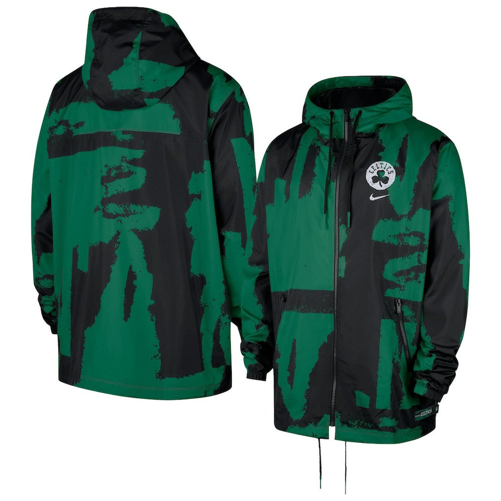 Boston Celtics Courtside Club Premium Woven Full-Zip Hooded Jacket Black/Kelly Green - NBA