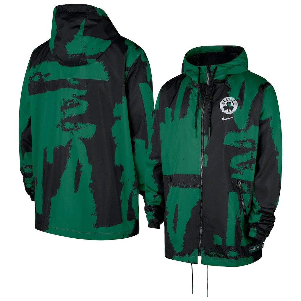Boston Celtics Courtside Club Premium Woven Full-Zip Hooded Jacket Black/Kelly Green - NBA