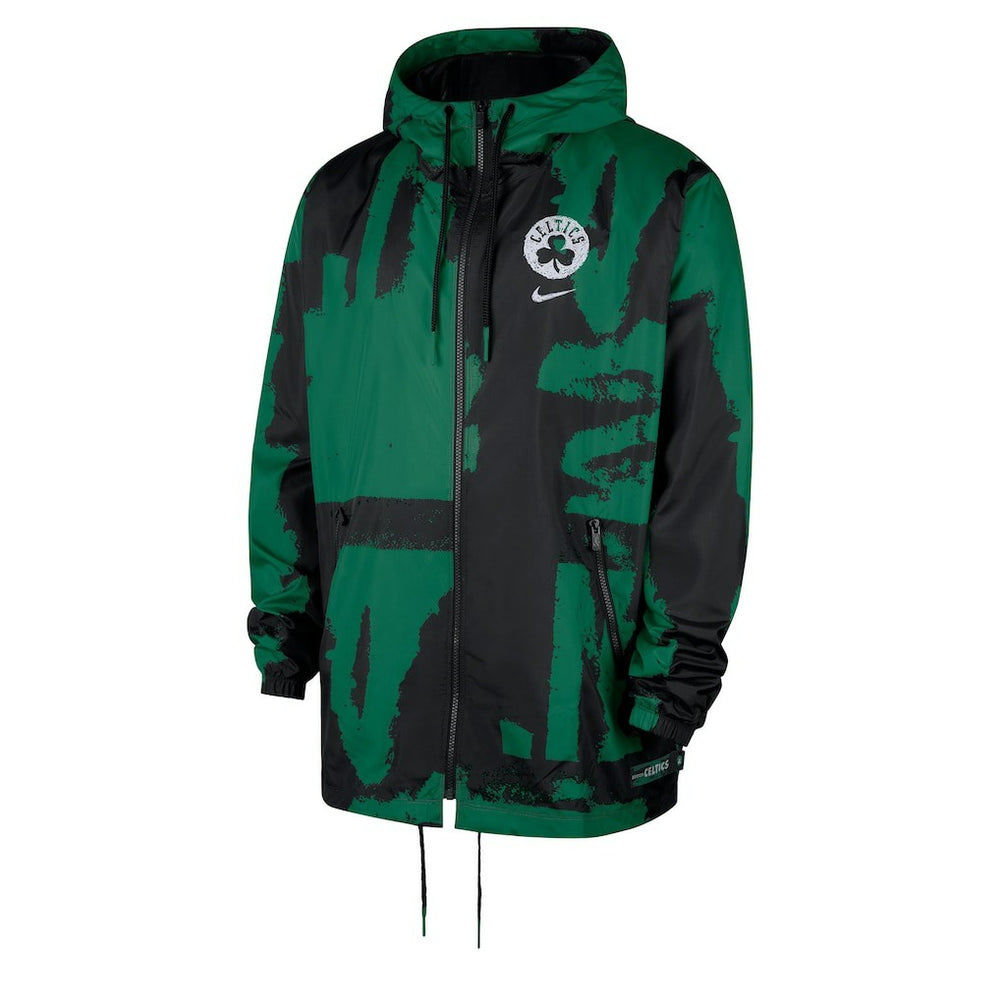 Boston Celtics Courtside Club Premium Woven Full-Zip Hooded Jacket Black/Kelly Green - NBA