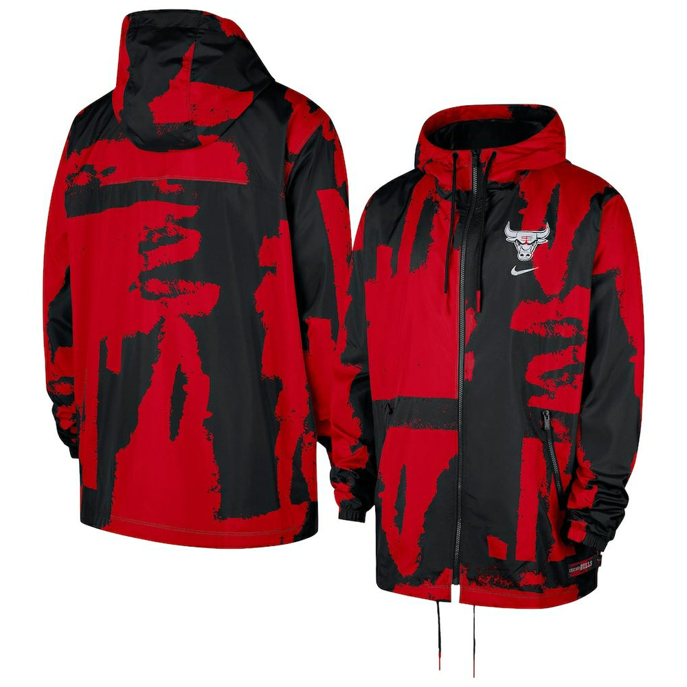 Chicago Bulls Courtside Club Premium Woven Full-Zip Hooded Jacket Black/Red - NBA