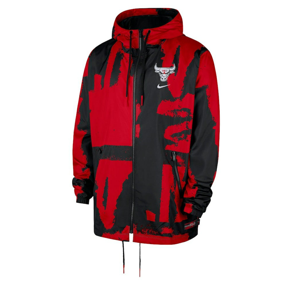 Chicago Bulls Courtside Club Premium Woven Full-Zip Hooded Jacket Black/Red - NBA