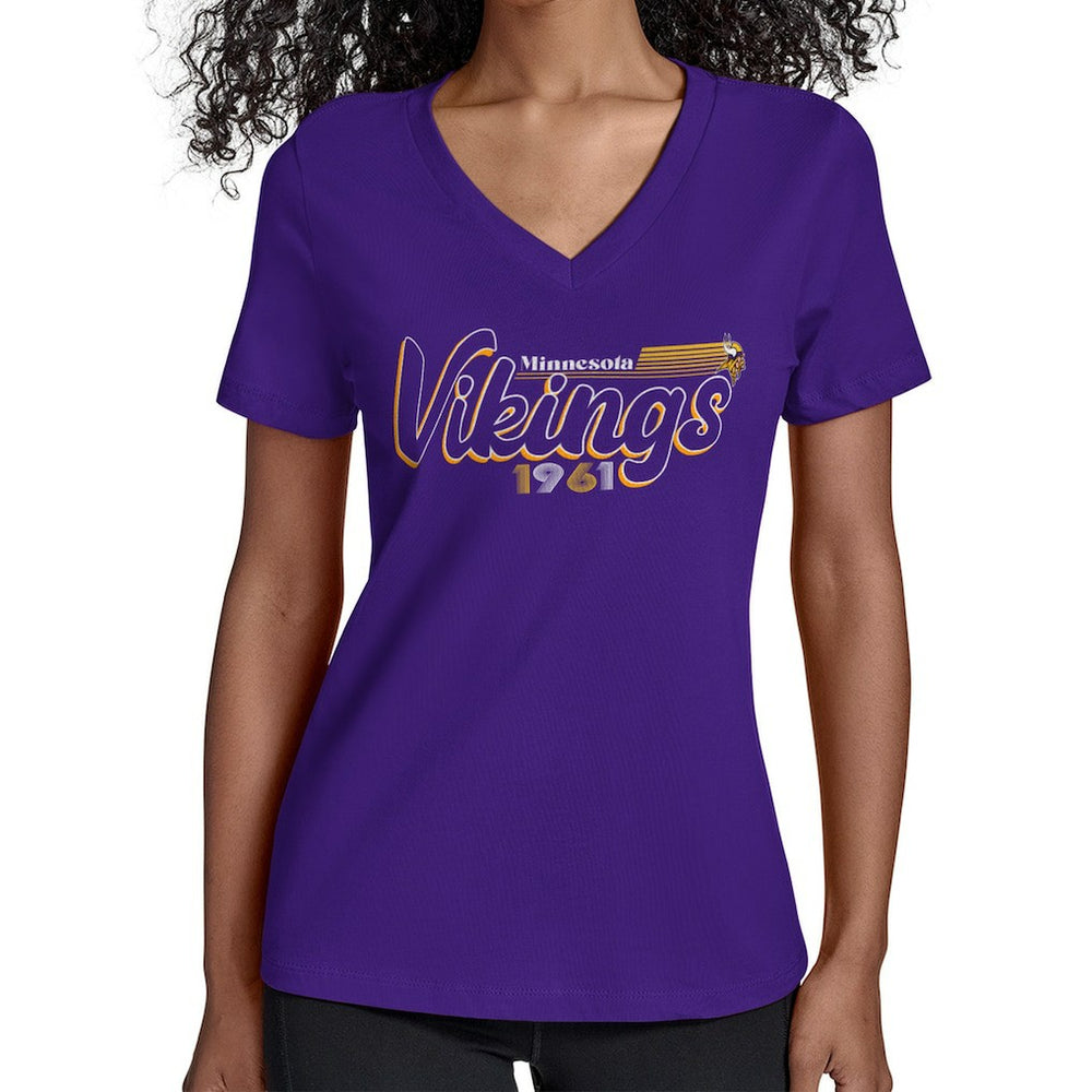 Minnesota Vikings Starter Women's Groovy Script V-Neck T-Shirt Purple | NFL