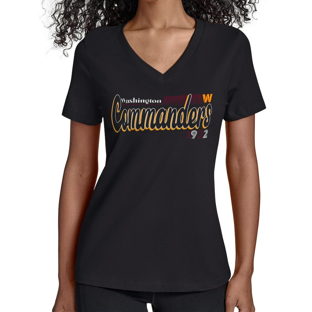 Washington Commanders Starter Women's Groovy Script V-Neck T-Shirt Black | NFL