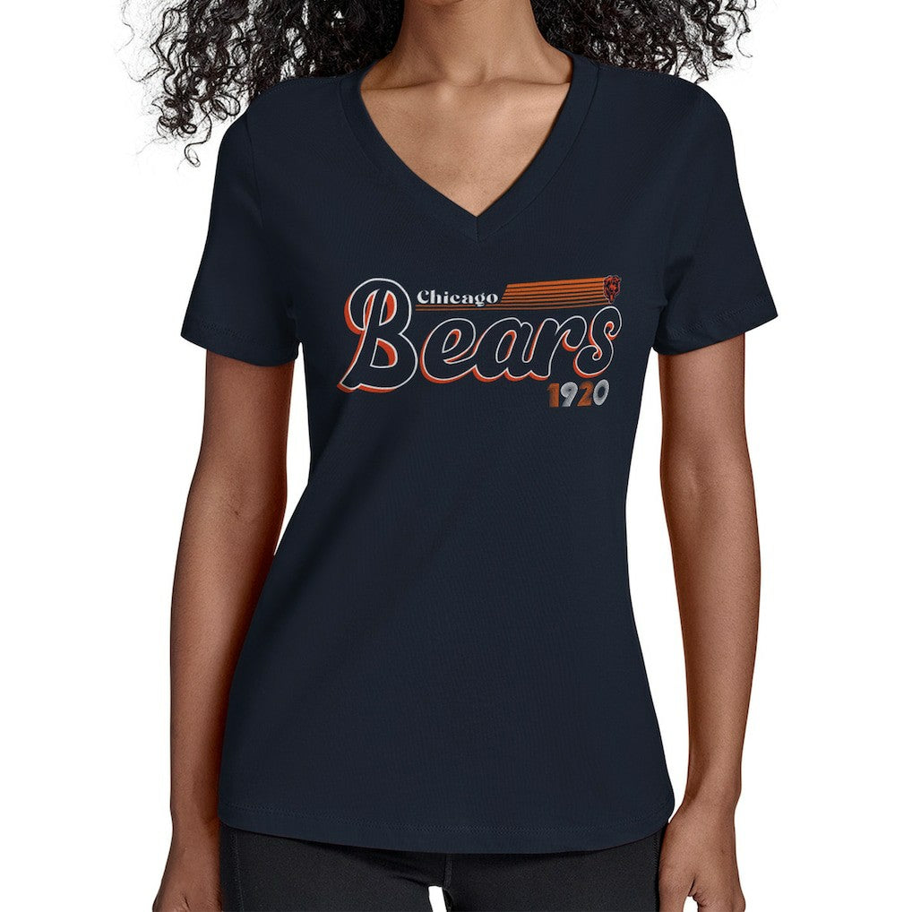 Chicago Bears Starter Women's Groovy Script V-Neck T-Shirt Navy | NFL