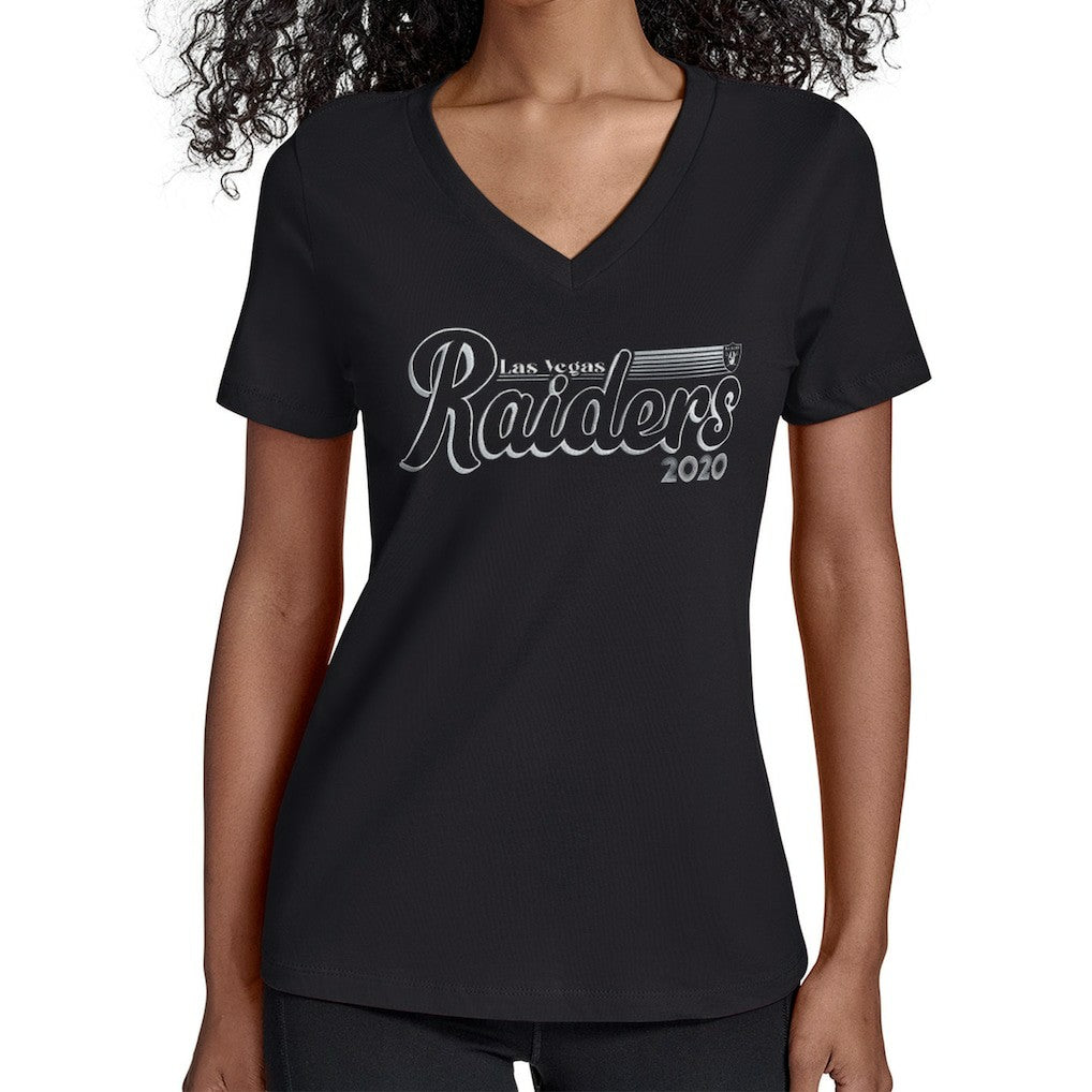 Las Vegas Raiders Starter Women's Groovy Script V-Neck T-Shirt Black | NFL