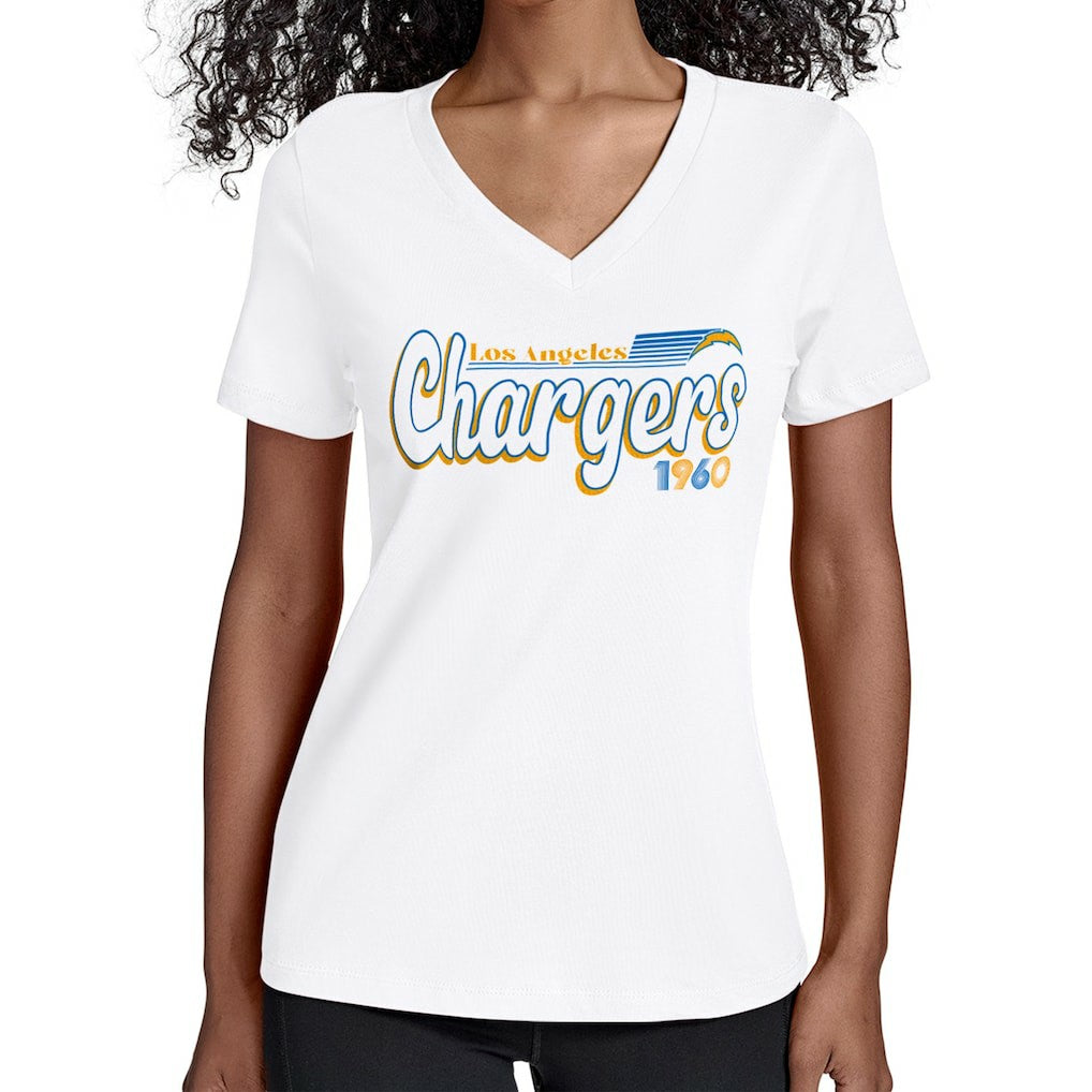 Los Angeles Chargers Starter Women's Groovy Script V-Neck T-Shirt White | NFL