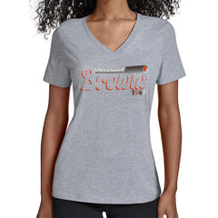 Cleveland Browns Starter Women's Groovy Script V-Neck T-Shirt Gray | NFL