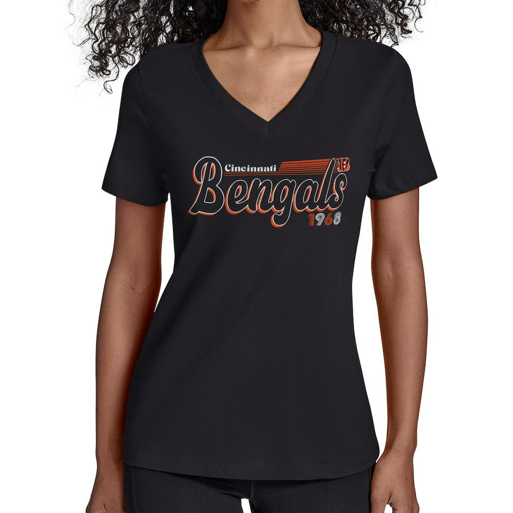Cincinnati Bengals Starter Women's Groovy Script V-Neck T-Shirt Black | NFL