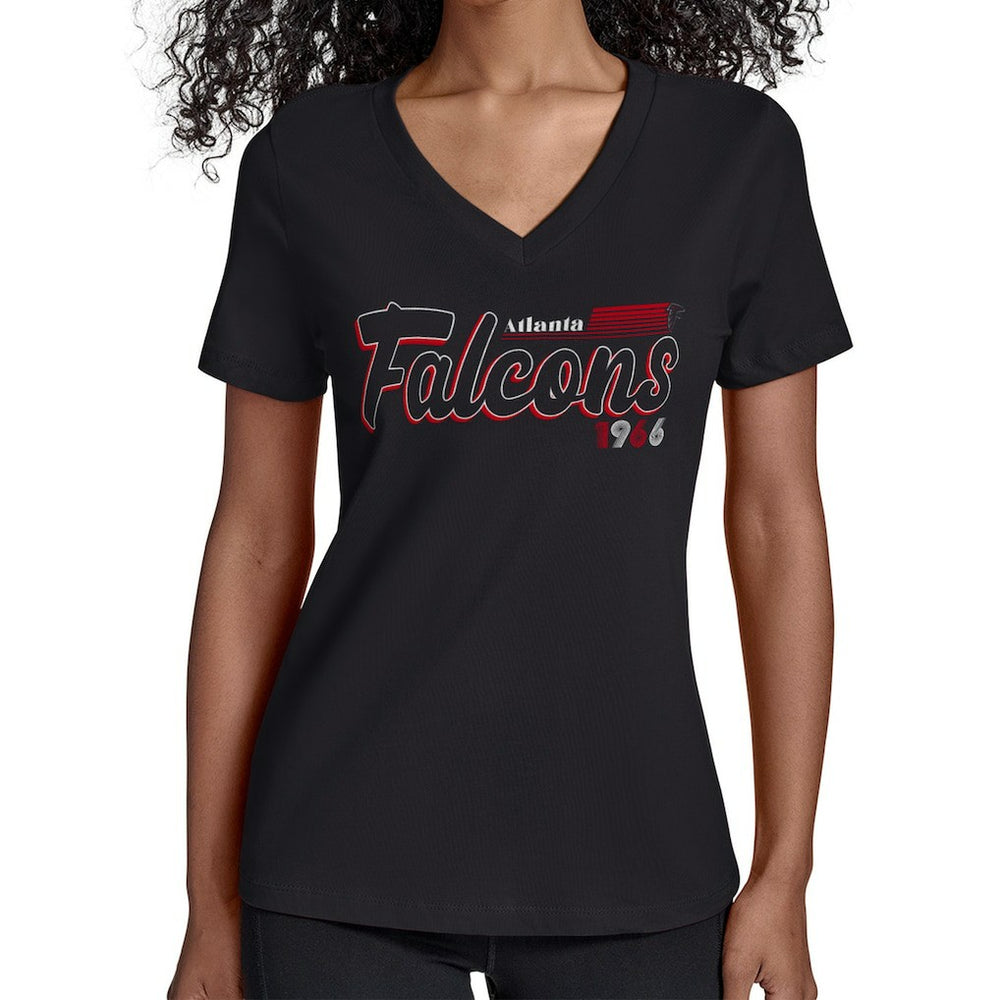 Atlanta Falcons Starter Women's Groovy Script V-Neck T-Shirt Black | NFL