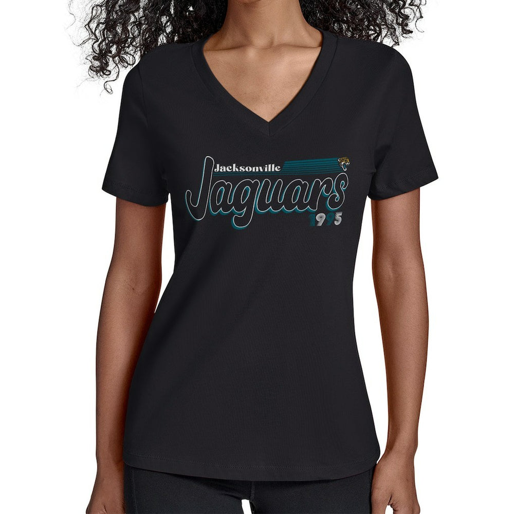 Jacksonville Jaguars Starter Women's Groovy Script V-Neck T-Shirt Black | NFL