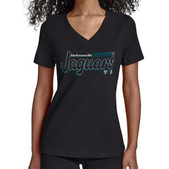 Jacksonville Jaguars Starter Women's Groovy Script V-Neck T-Shirt Black | NFL