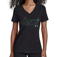 New York Jets Starter Women's Groovy Script V-Neck T-Shirt Black | NFL