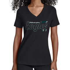 Philadelphia Eagles Starter Women's Groovy Script V-Neck T-Shirt Black | NFL