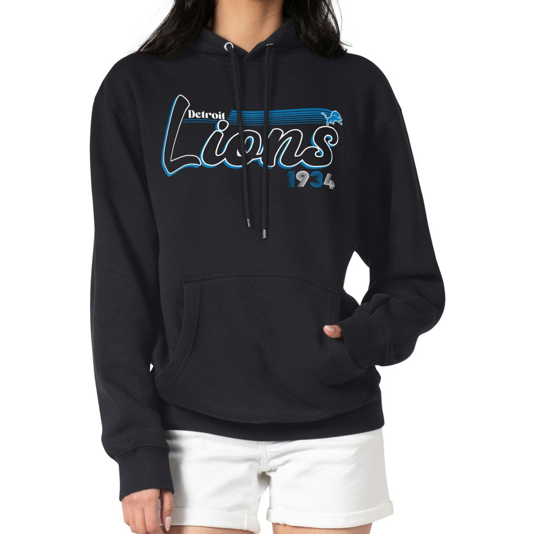 Detroit Lions Starter Women's Groovy Script Pullover Hoodie Black | NFL