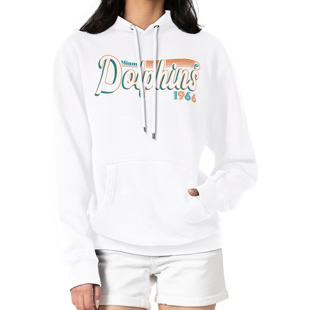 Miami Dolphins Starter Women's Throwback Groovy Script Pullover Hoodie White | NFL