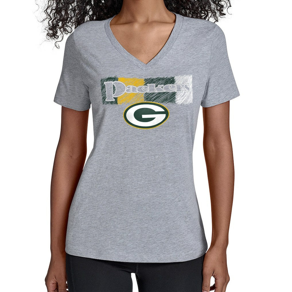 Green Bay Packers Starter Women's Color Shading V-Neck T-Shirt Gray | NFL