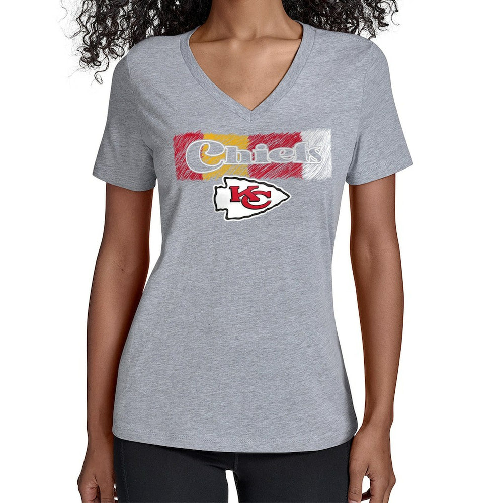 Kansas City Chiefs Starter Women's Color Shading V-Neck T-Shirt Gray | NFL