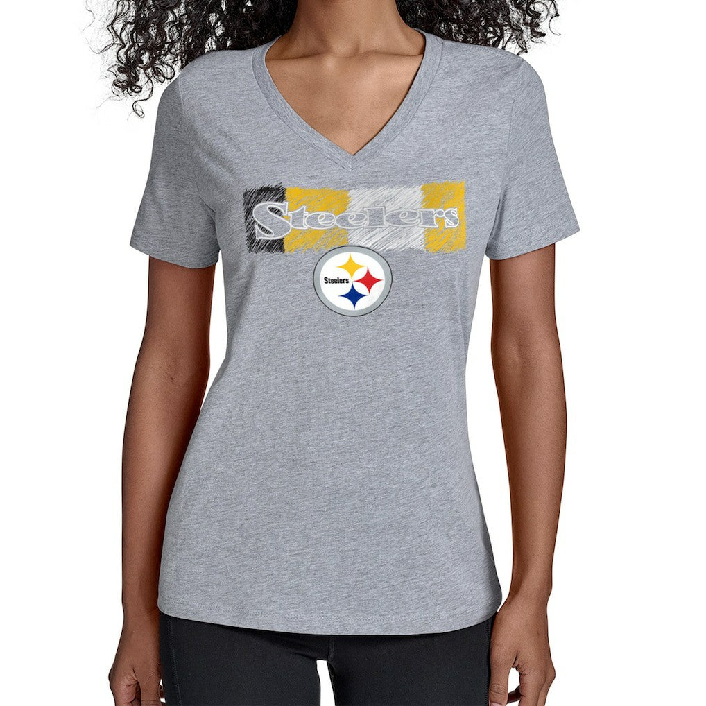 Pittsburgh Steelers Starter Women's Color Shading V-Neck T-Shirt Gray | NFL