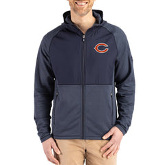Chicago Bears Cutter & Buck Peshastin Eco Fleece Recycled Raglan Full-Zip Tri-Blend Hybrid Jacket Heather Navy | NFL