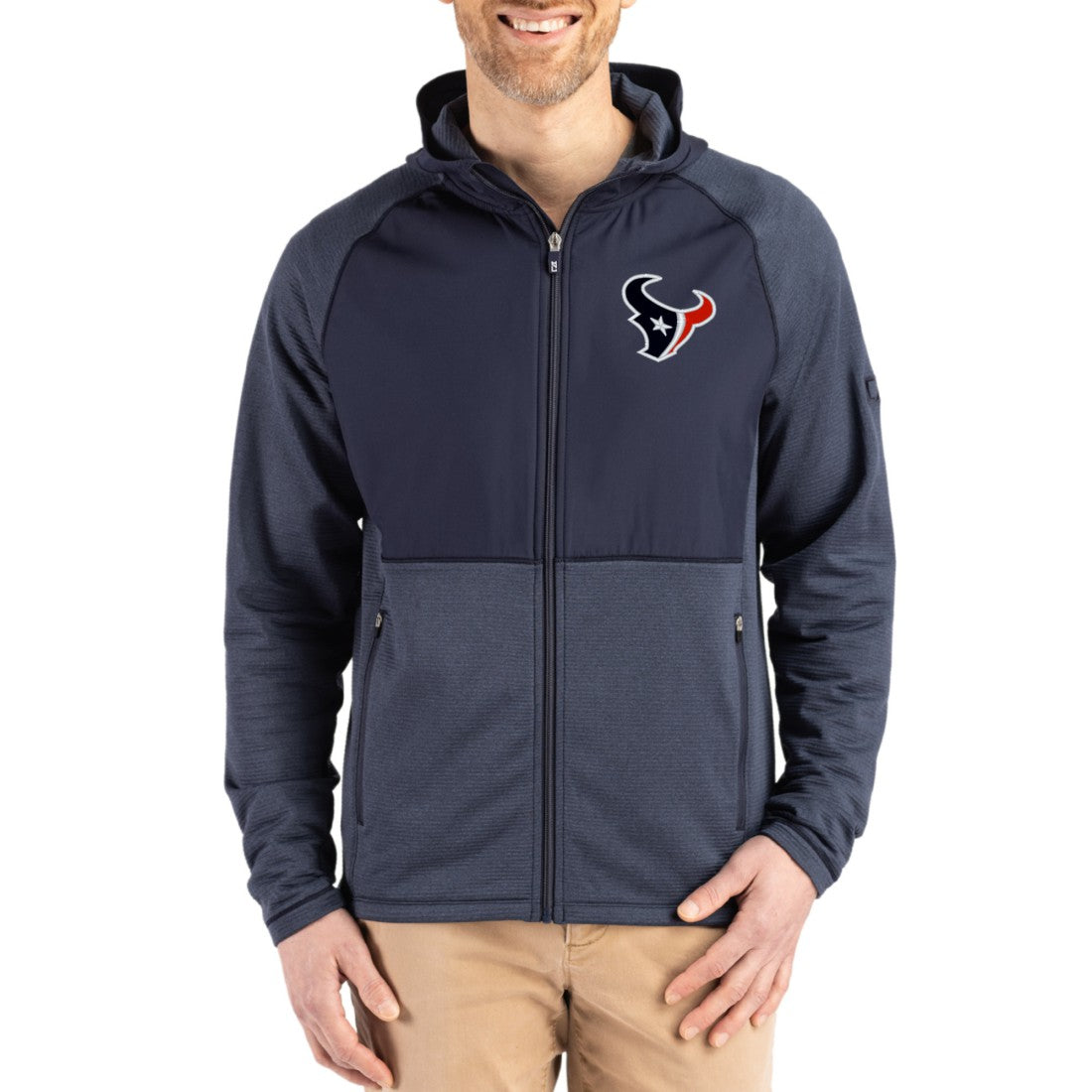 Houston Texans Cutter & Buck Peshastin Eco Fleece Recycled Raglan Full-Zip Tri-Blend Hybrid Jacket Heather Navy | NFL