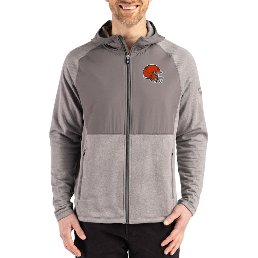 Cleveland Browns Cutter & Buck Peshastin Eco Fleece Recycled Raglan Full-Zip Tri-Blend Hybrid Jacket Heather Gray | NFL