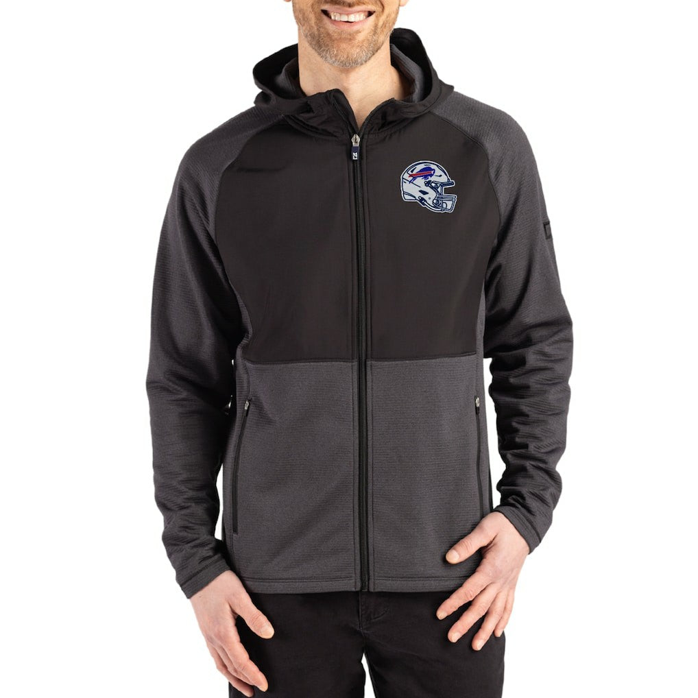 Buffalo Bills Cutter & Buck Peshastin Eco Fleece Recycled Raglan Full-Zip Tri-Blend Hybrid Jacket Heather Black | NFL