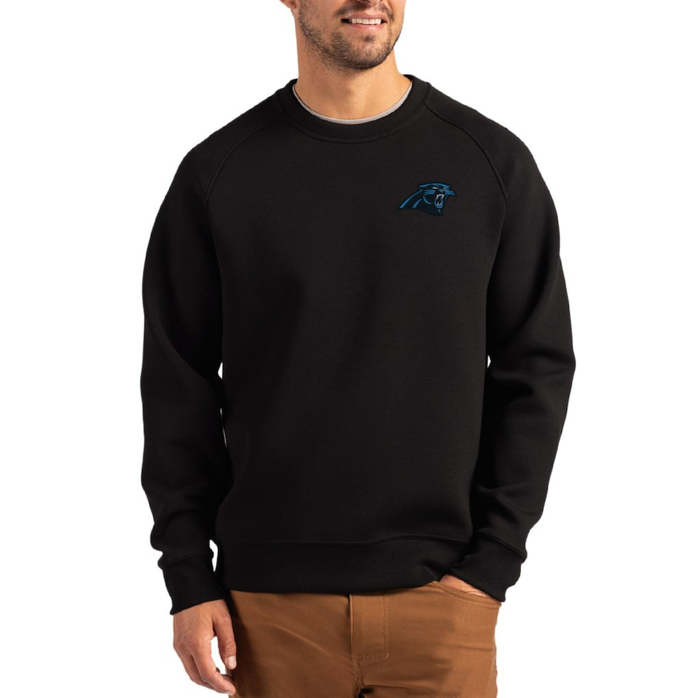 Carolina Panthers Cutter & Buck Primary Logo Roam Recycled Raglan Pullover Sweatshirt Black | NFL