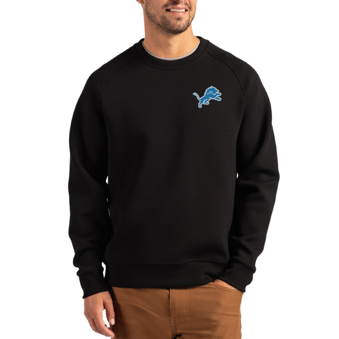 Detroit Lions Cutter & Buck Primary Logo Roam Recycled Raglan Pullover Sweatshirt Black | NFL
