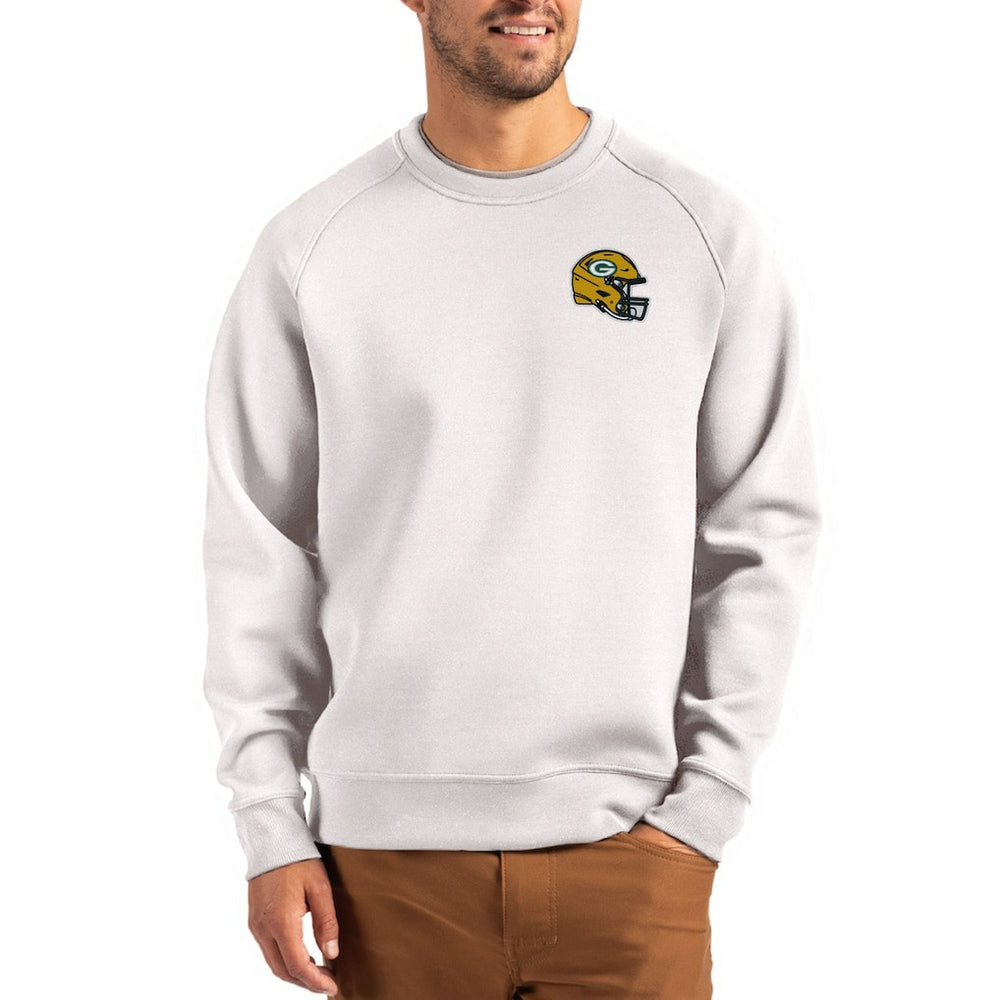 Green Bay Packers Cutter & Buck Helmet Roam Recycled Raglan Pullover Sweatshirt Gray | NFL
