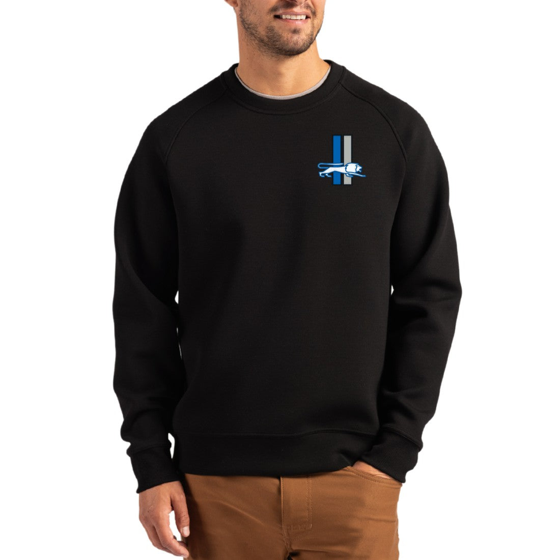 Detroit Lions Cutter & Buck Throwback Roam Recycled Raglan Pullover Sweatshirt Black | NFL