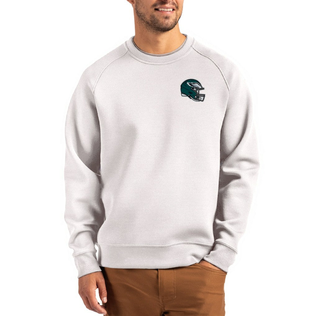 Philadelphia Eagles Cutter & Buck Helmet Roam Recycled Raglan Pullover Sweatshirt Gray | NFL