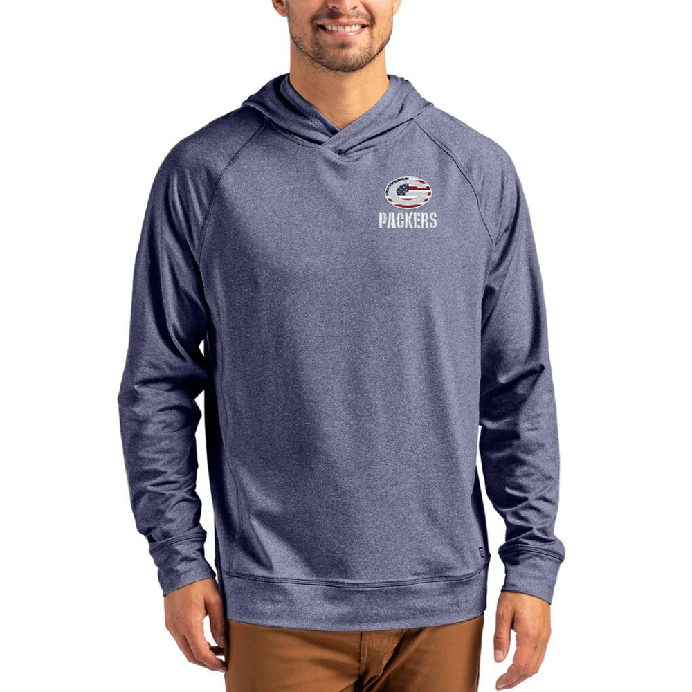 Green Bay Packers Cutter & Buck Adapt Americana Knit Recycled Raglan Pullover Hoodie Heather Navy | NFL
