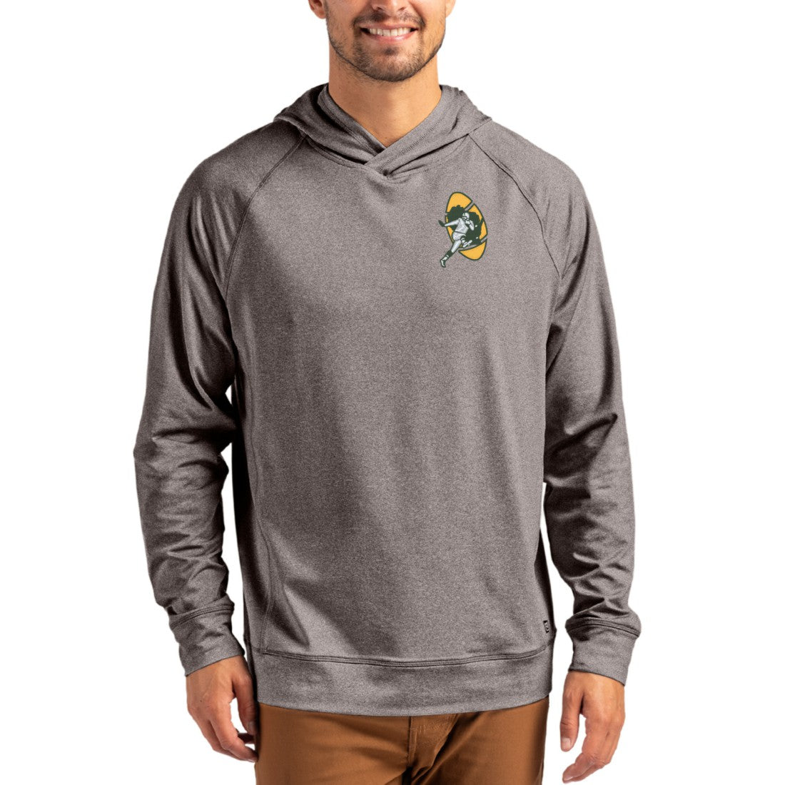 Green Bay Packers Cutter & Buck Adapt Historic Knit Recycled Raglan Pullover Hoodie Heather Gray | NFL