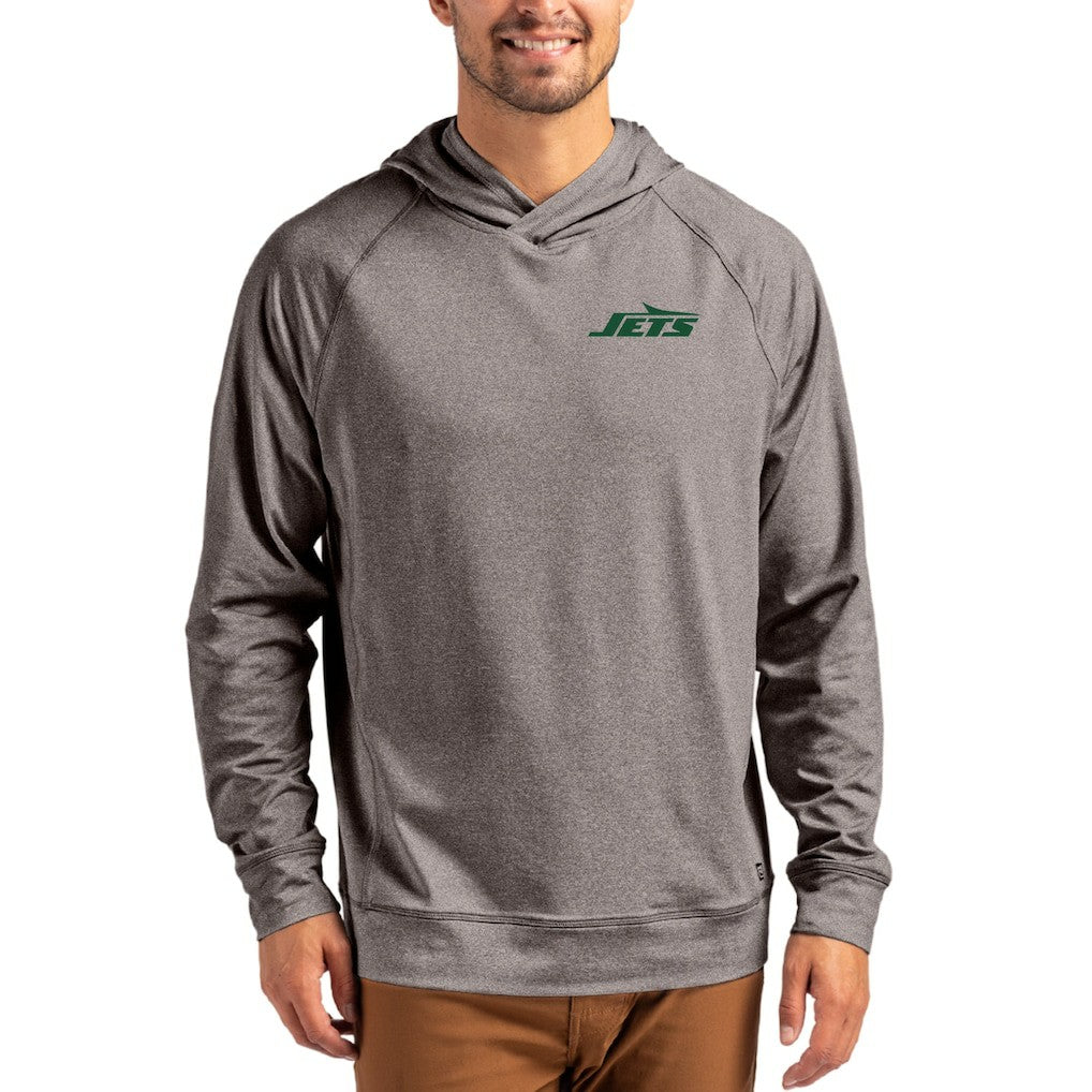 New York Jets Cutter & Buck Adapt Knit Recycled Raglan Pullover Hoodie Heather Gray | NFL