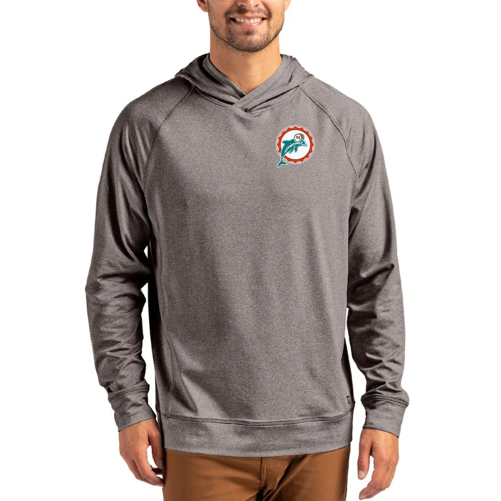 Miami Dolphins Cutter & Buck Adapt Historic Knit Recycled Raglan Pullover Hoodie Heather Gray | NFL