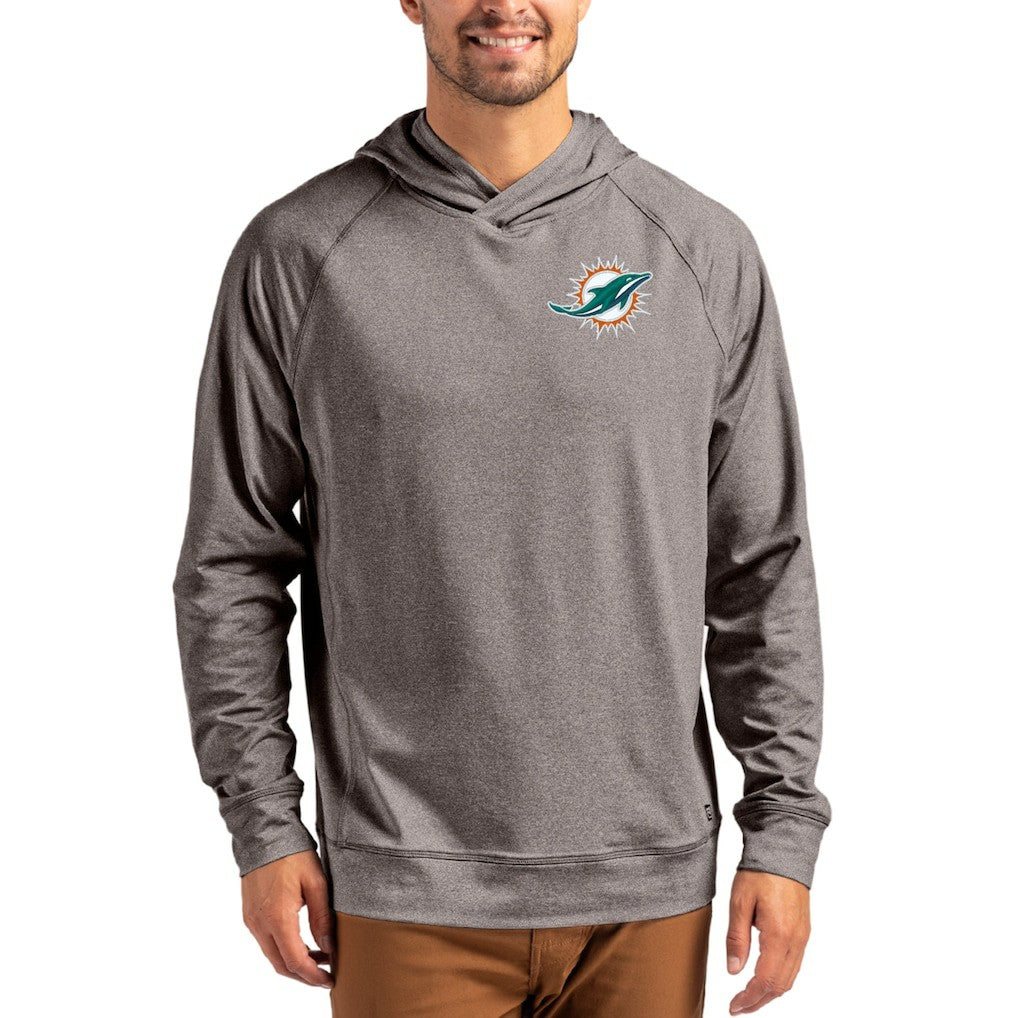 Miami Dolphins Cutter & Buck Adapt Historic Knit Recycled Raglan Pullover Hoodie Heather Gray | NFL