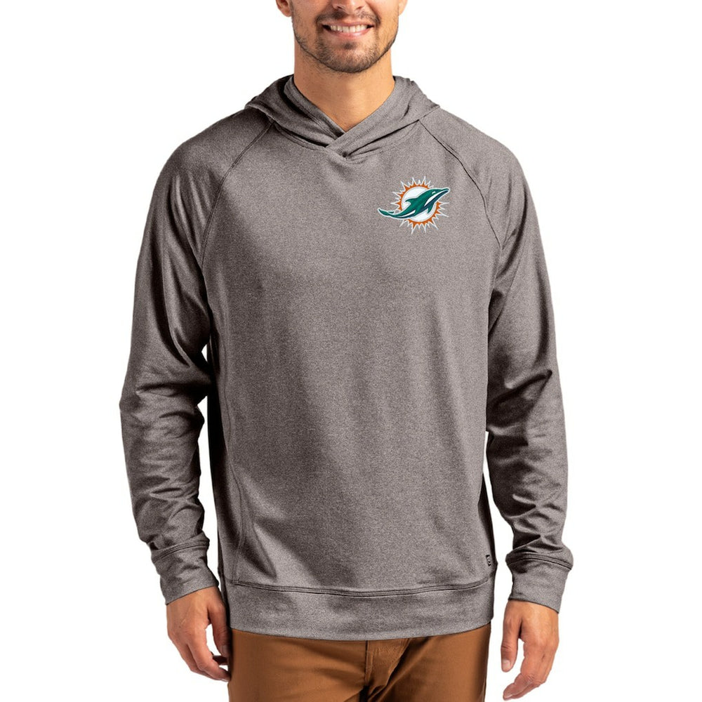 Miami Dolphins Cutter & Buck Adapt Historic Knit Recycled Raglan Pullover Hoodie Heather Gray | NFL