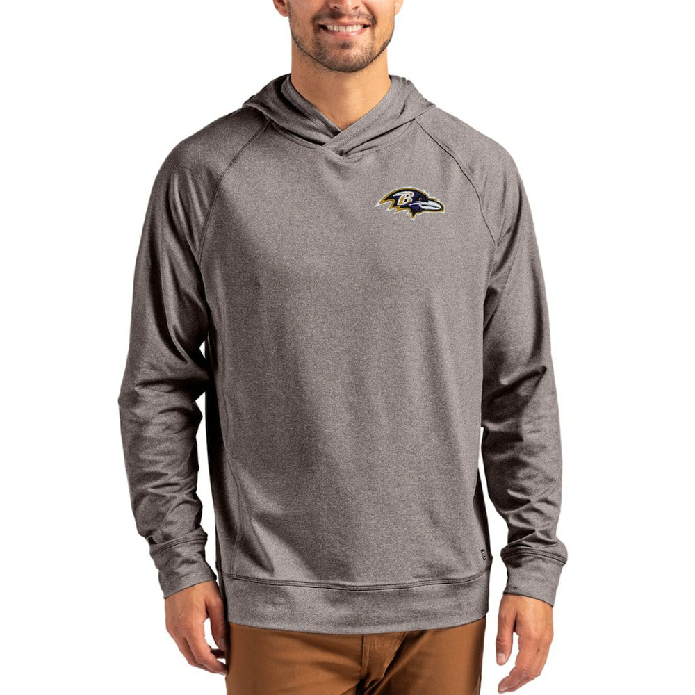 Baltimore Ravens Cutter & Buck Adapt Knit Recycled Raglan Pullover Hoodie Heather Gray | NFL