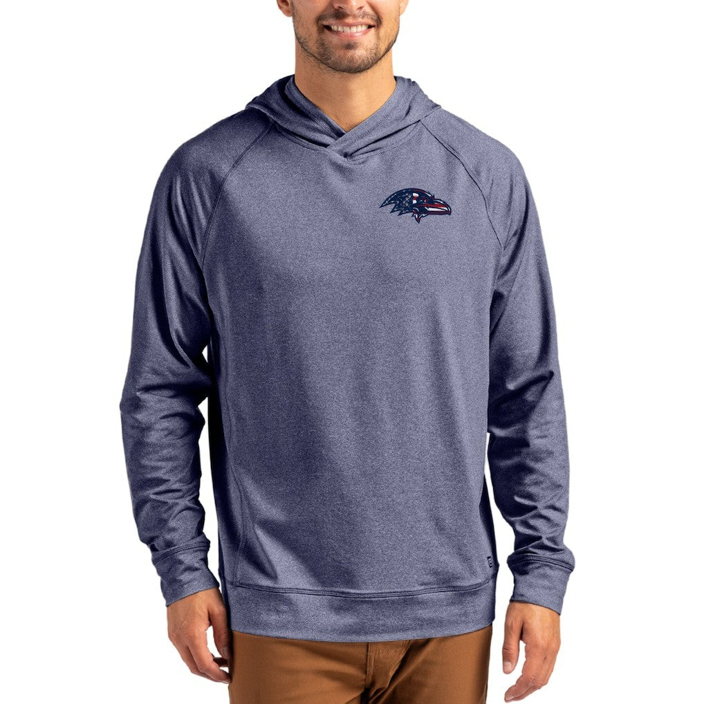Baltimore Ravens Cutter & Buck Adapt Americana Knit Recycled Raglan Pullover Hoodie Heather Navy | NFL