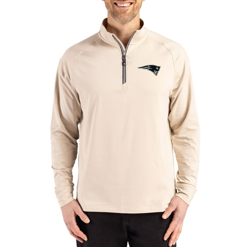 New England Patriots Cutter & Buck Adapt Eco Knit Stretch Recycled Quarter-Zip Pullover Tan | NFL
