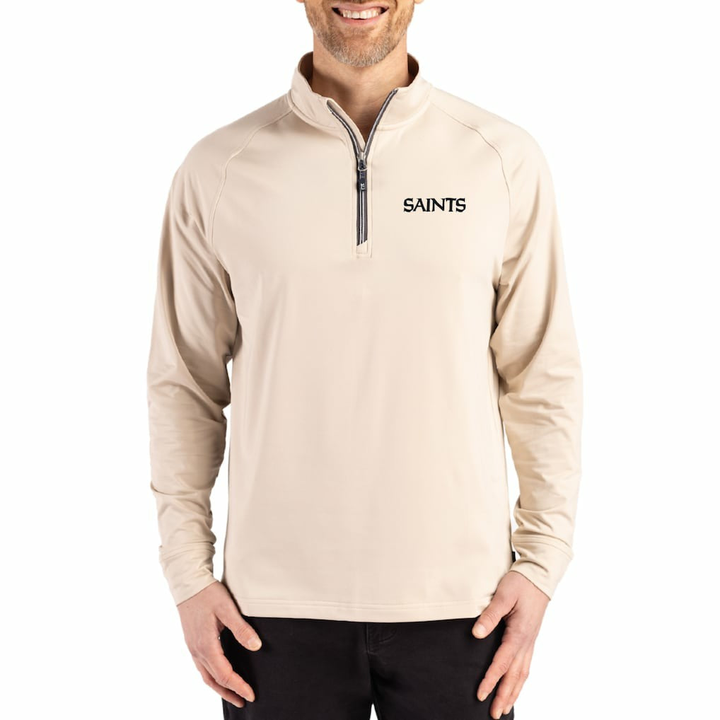 New Orleans Saints Cutter & Buck Adapt Eco Knit Stretch Recycled Quarter-Zip Pullover Tan | NFL
