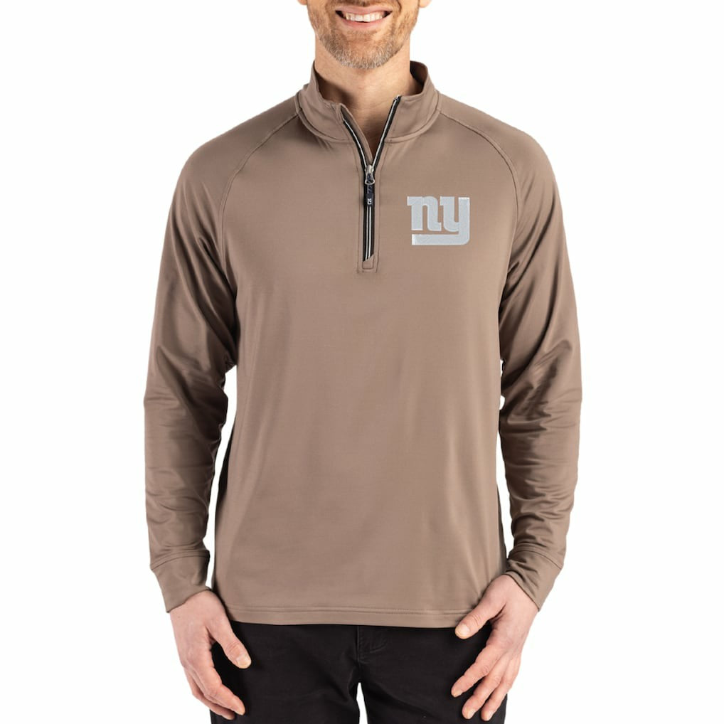 New York Giants Cutter & Buck Adapt Eco Knit Stretch Recycled Quarter-Zip Pullover Brown | NFL