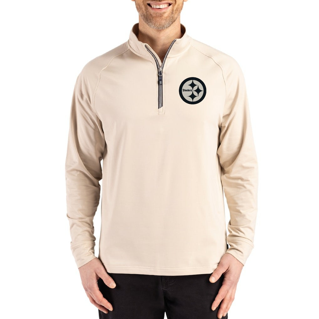 Pittsburgh Steelers Cutter & Buck Adapt Eco Knit Stretch Recycled Quarter-Zip Pullover Tan | NFL